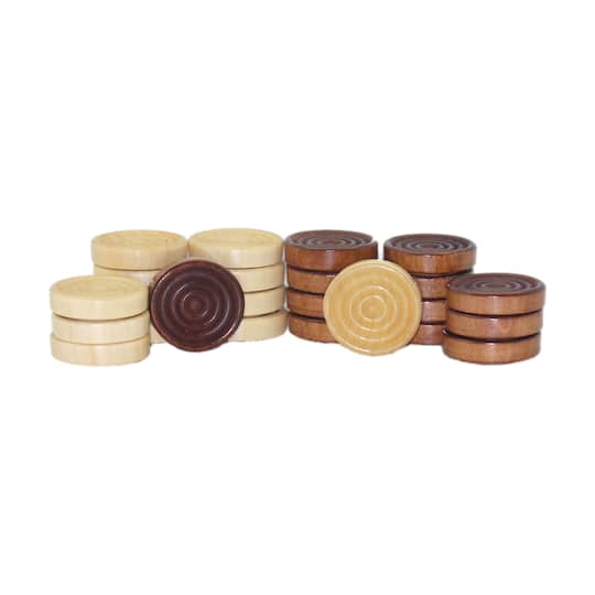 Set of 24 Stackable Wood Grooved Checkers, 1.25&#x22;